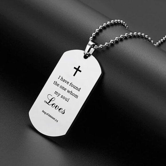 Stainless Steel Dog Tag Bible Verse Pendant Necklace Christian Religious Jewelry - Picture 1 of 6